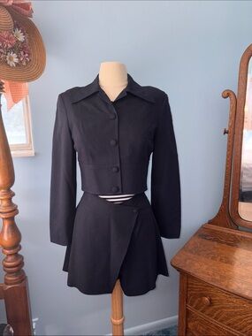 Vintage 80s Guess Collection Navy Blue two-piece Skort and Cropped Jacket.
